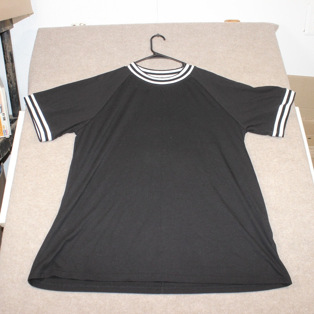 Shein Curve Womens 1XL Black Ringer Tee Striped Trim Short Sleeve T-Shirt
